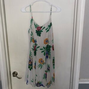 Old Navy White Midi Slip Dress with Green Leaf and Multicolor Floral Print